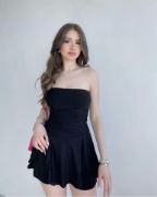 Straplez Sandy Kumaş Şortlu Prenses Etek Mini Klos Elbise- Siyah resmi